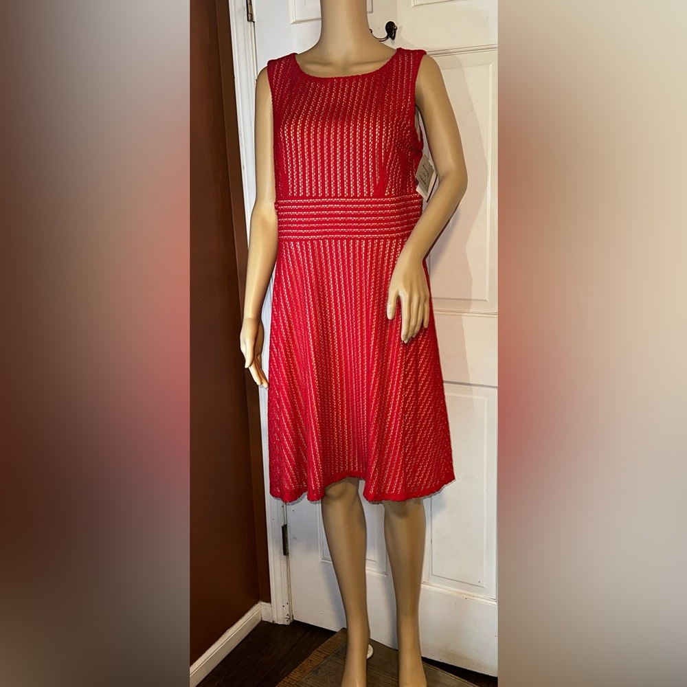 NWT Danny and Nicole Sleeveless Red Mesh Fit & Flare Dress Women’s 14